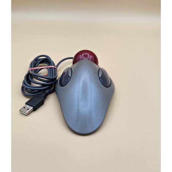 Logitech Trackman Marble USB T-BC21 Wired Trackball Mouse Gray Red Ball Tested - Picture 2 of 6